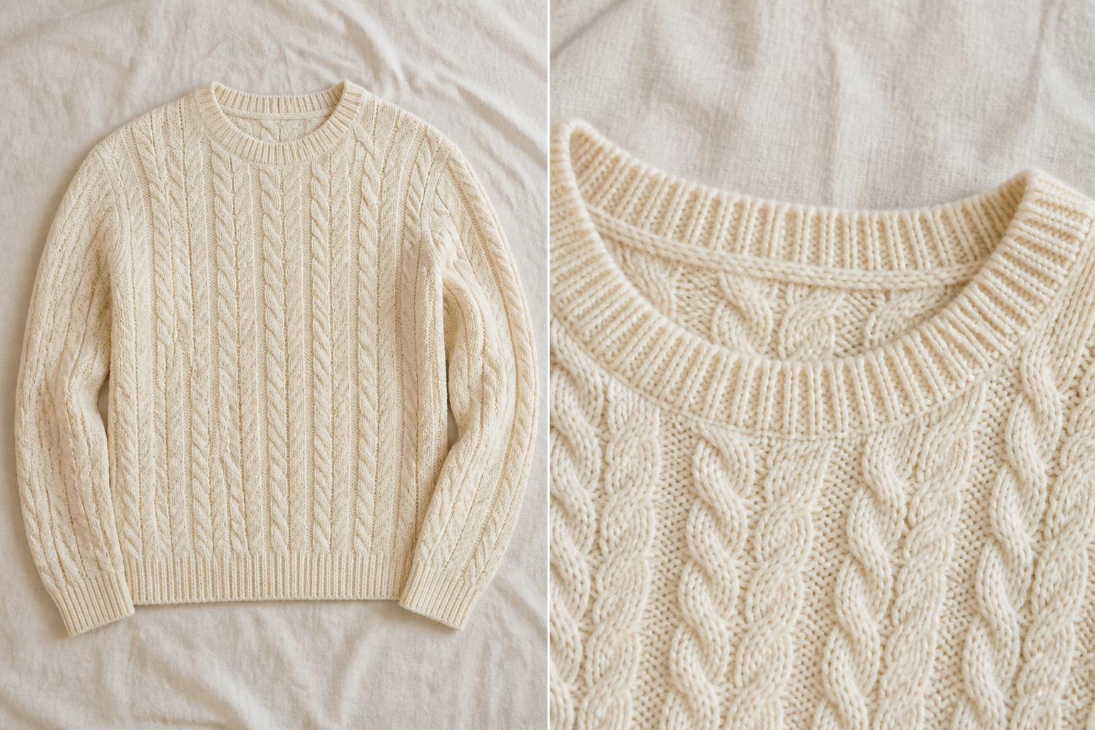 Example cream cable-knit sweater
